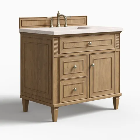 Elodie 36" Single Vanity in Light Natural Oak with 3 cm Lime Delight Quartz Top
