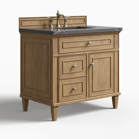 Elodie 36" Single Vanity in Light Natural Oak with 3 cm Parisien Bleu Quartz Top