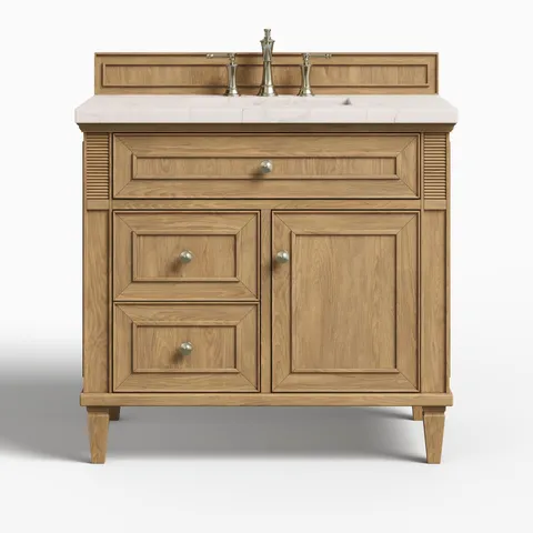 Elodie 36" Single Vanity in Light Natural Oak with 3 cm Victorian Silver Quartz Top