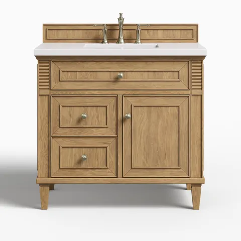 Elodie 36" Single Vanity in Light Natural Oak with 3 cm White Zeus Quartz Top