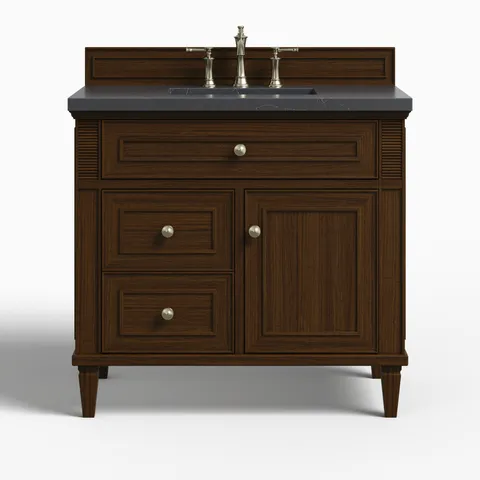 Elodie 36" Single Vanity in Mid-Century Walnut with 3 cm Charcoal Soapstone Quartz Top