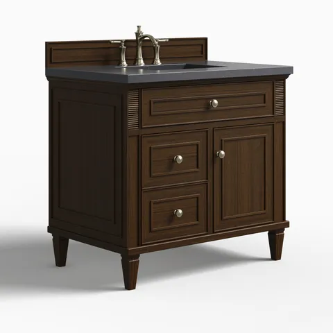 Elodie 36" Single Vanity in Mid-Century Walnut with 3 cm Charcoal Soapstone Quartz Top