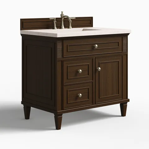 Elodie 36" Single Vanity in Mid-Century Walnut with 3 cm Lime Delight Quartz Top