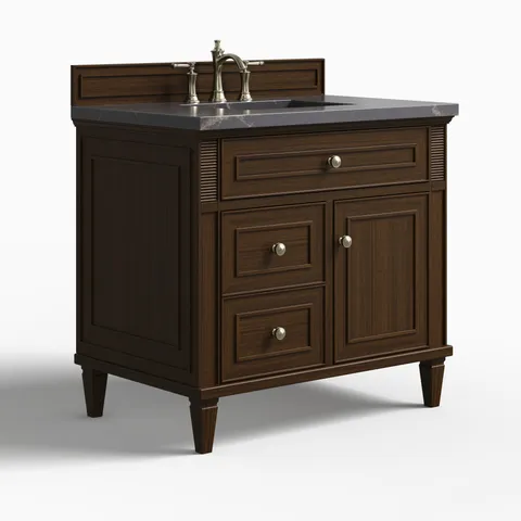 Elodie 36" Single Vanity in Mid-Century Walnut with 3 cm Parisien Bleu Quartz Top