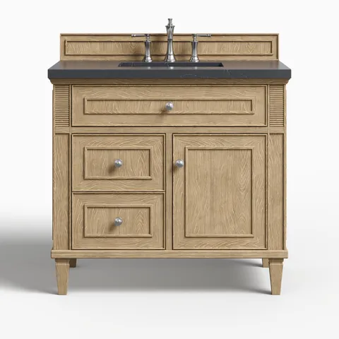 Elodie 36" Single Vanity in Whitewashed Oak with 3 cm Charcoal Soapstone Quartz Top