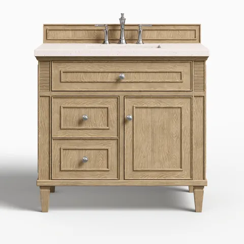Elodie 36" Single Vanity in Whitewashed Oak with 3 cm Lime Delight Quartz Top