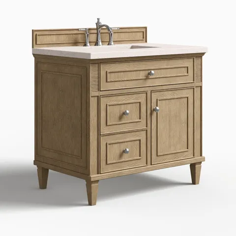 Elodie 36" Single Vanity in Whitewashed Oak with 3 cm Lime Delight Quartz Top