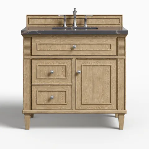 Elodie 36" Single Vanity in Whitewashed Oak with 3 cm Parisien Bleu Quartz Top