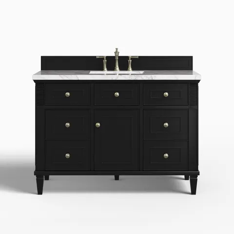 Elodie 48" Single Vanity in Black Onyx with 3 cm Carrara White Marble Top