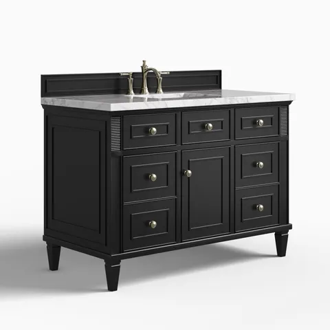 Elodie 48" Single Vanity in Black Onyx with 3 cm Carrara White Marble Top