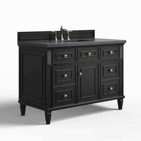 Elodie 48" Single Vanity in Black Onyx with 3 cm Charcoal Soapstone Quartz Top