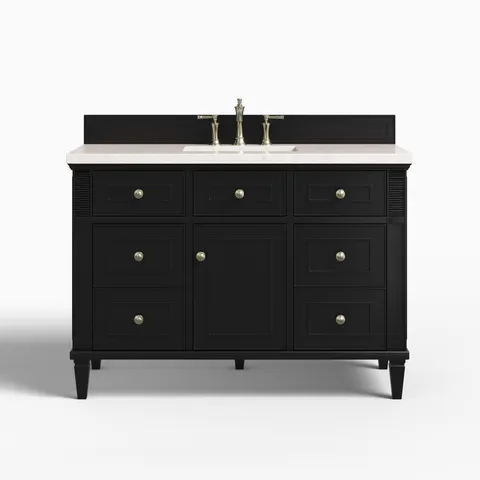 Elodie 48" Single Vanity in Black Onyx with 3 cm Eternal Jasmine Pearl Quartz Top