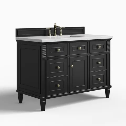 Elodie 48" Single Vanity in Black Onyx with 3 cm Ethereal Noctis Quartz Top