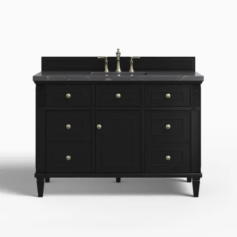 Elodie 48" Single Vanity in Black Onyx with 3 cm Parisien Bleu Quartz Top