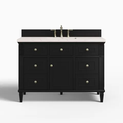 Elodie 48" Single Vanity in Black Onyx with 3 cm Victorian Silver Quartz Top