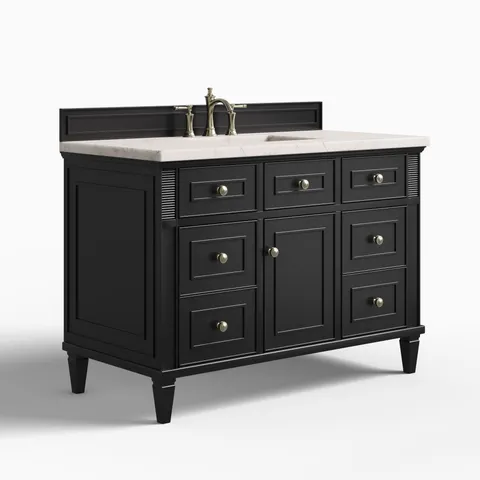 Elodie 48" Single Vanity in Black Onyx with 3 cm Victorian Silver Quartz Top