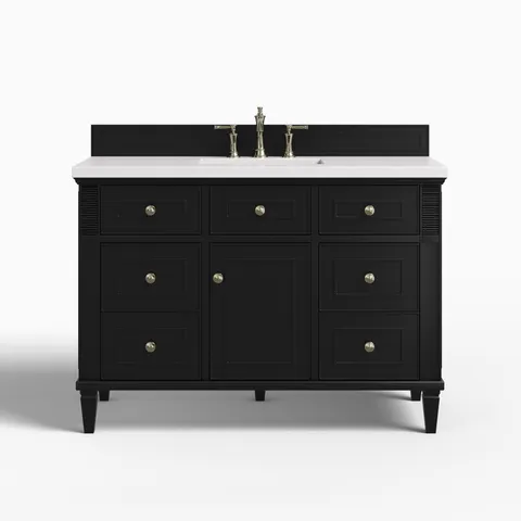 Elodie 48" Single Vanity in Black Onyx with 3 cm White Zeus Quartz Top