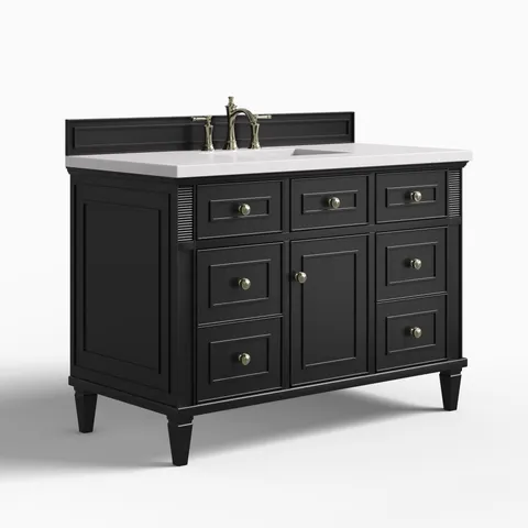 Elodie 48" Single Vanity in Black Onyx with 3 cm White Zeus Quartz Top