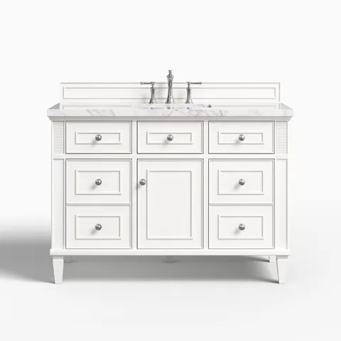 Elodie 48" Single Vanity in Bright White with 3 cm Carrara White Marble Top