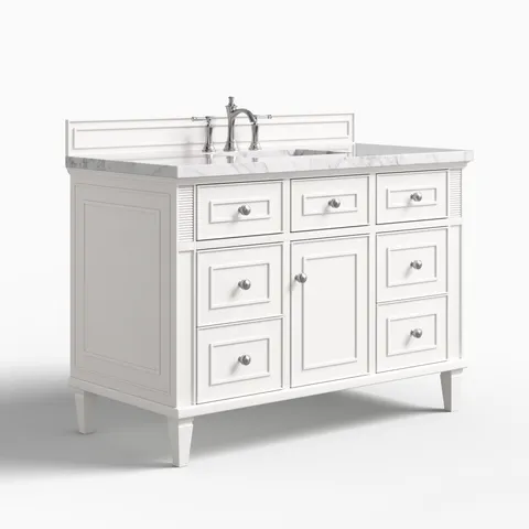 Elodie 48" Single Vanity in Bright White with 3 cm Carrara White Marble Top