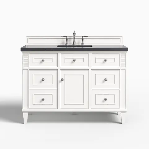 Elodie 48" Single Vanity in Bright White with 3 cm Charcoal Soapstone Quartz Top