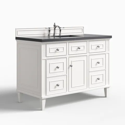 Elodie 48" Single Vanity in Bright White with 3 cm Charcoal Soapstone Quartz Top