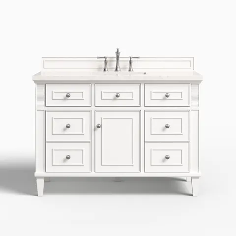 Elodie 48" Single Vanity in Bright White with 3 cm Eternal Jasmine Pearl Quartz Top