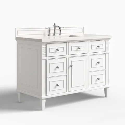 Elodie 48" Single Vanity in Bright White with 3 cm Eternal Jasmine Pearl Quartz Top