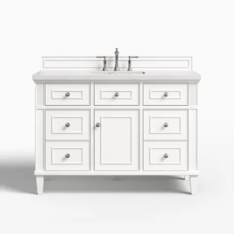 Elodie 48" Single Vanity in Bright White with 3 cm Ethereal Noctis Quartz Top