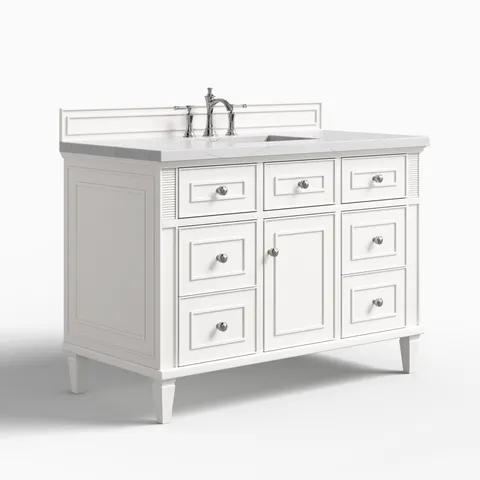 Elodie 48" Single Vanity in Bright White with 3 cm Ethereal Noctis Quartz Top
