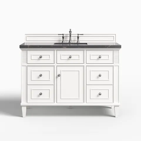 Elodie 48" Single Vanity in Bright White with 3 cm Parisien Bleu Quartz Top