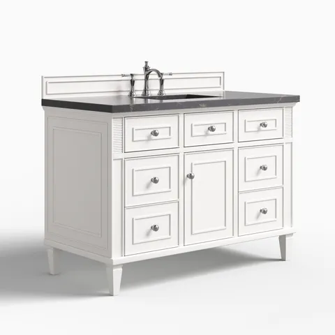 Elodie 48" Single Vanity in Bright White with 3 cm Parisien Bleu Quartz Top