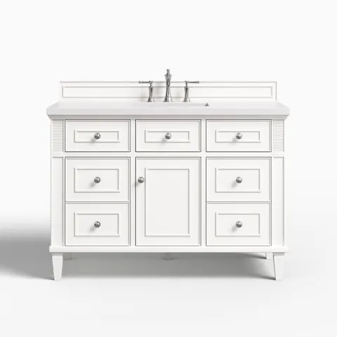 Elodie 48" Single Vanity in Bright White with 3 cm White Zeus Quartz Top