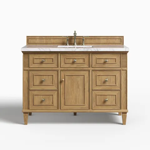 Elodie 48" Single Vanity in Light Natural Oak with 3 cm Carrara White Marble Top