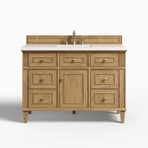 Elodie 48" Single Vanity in Light Natural Oak with 3 cm Eternal Jasmine Pearl Quartz Top