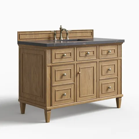 Elodie 48" Single Vanity in Light Natural Oak with 3 cm Parisien Bleu Quartz Top