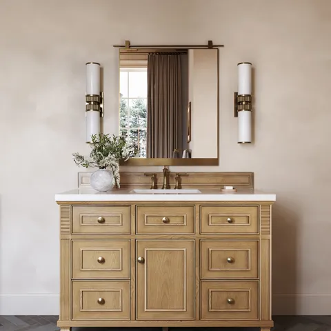 Elodie 48" Single Vanity in Light Natural Oak with 3 cm White Zeus Quartz Top