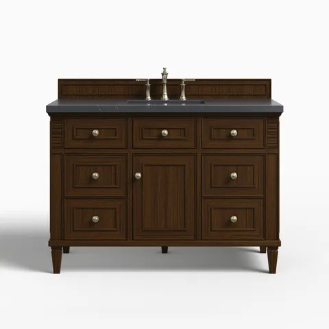 Elodie 48" Single Vanity in Mid-Century Walnut with 3 cm Charcoal Soapstone Quartz Top