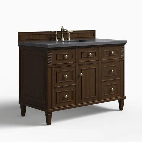Elodie 48" Single Vanity in Mid-Century Walnut with 3 cm Charcoal Soapstone Quartz Top