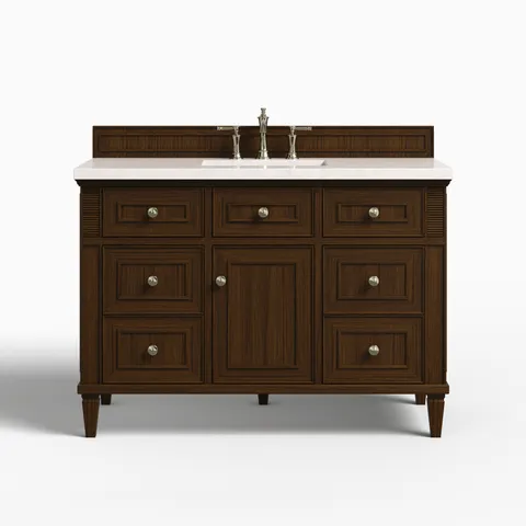 Elodie 48" Single Vanity in Mid-Century Walnut with 3 cm Eternal Jasmine Pearl Quartz Top
