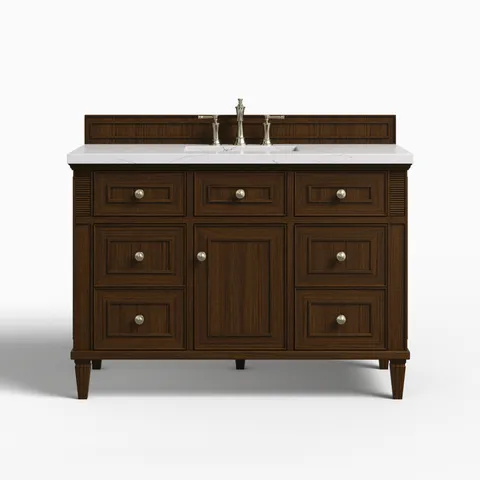 Elodie 48" Single Vanity in Mid-Century Walnut with 3 cm Ethereal Noctis Quartz Top