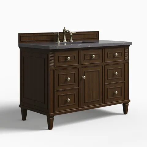 Elodie 48" Single Vanity in Mid-Century Walnut with 3 cm Parisien Bleu Quartz Top