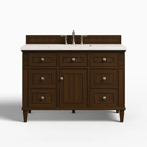 Elodie 48" Single Vanity in Mid-Century Walnut with 3 cm Victorian Silver Quartz Top