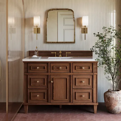 Elodie 48" Single Vanity in Mid-Century Walnut with 3 cm White Zeus Quartz Top