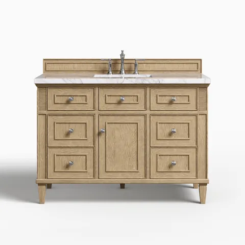 Elodie 48" Single Vanity in Whitewashed Oak with 3 cm Carrara White Marble Top