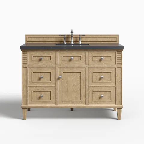 Elodie 48" Single Vanity in Whitewashed Oak with 3 cm Charcoal Soapstone Quartz Top