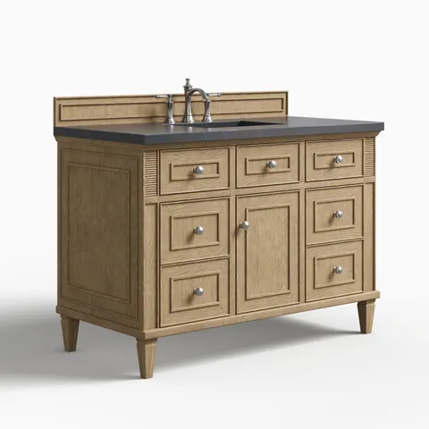 Elodie 48" Single Vanity in Whitewashed Oak with 3 cm Charcoal Soapstone Quartz Top