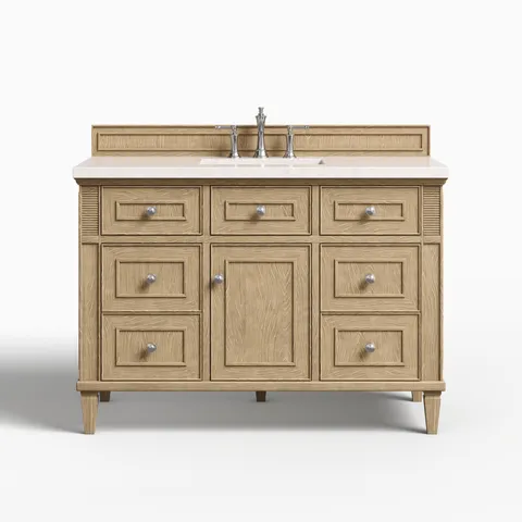 Elodie 48" Single Vanity in Whitewashed Oak with 3 cm Eternal Jasmine Pearl Quartz Top