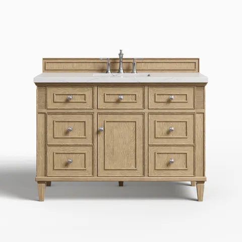 Elodie 48" Single Vanity in Whitewashed Oak with 3 cm Ethereal Noctis Quartz Top