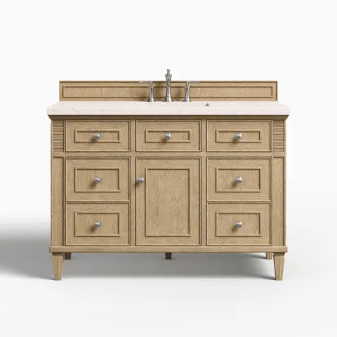 Elodie 48" Single Vanity in Whitewashed Oak with 3 cm Lime Delight Quartz Top